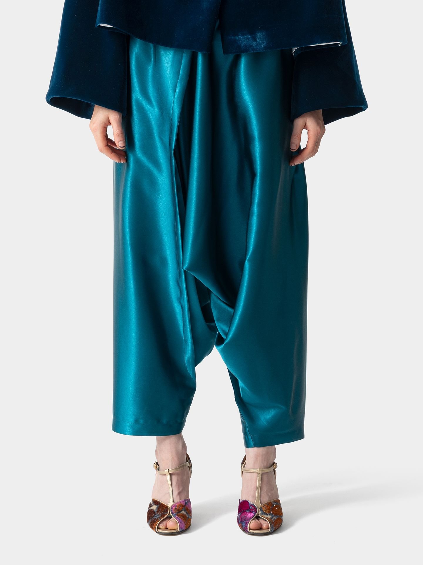 شلوار  زنانه ساتن ملانژ  کله غازی