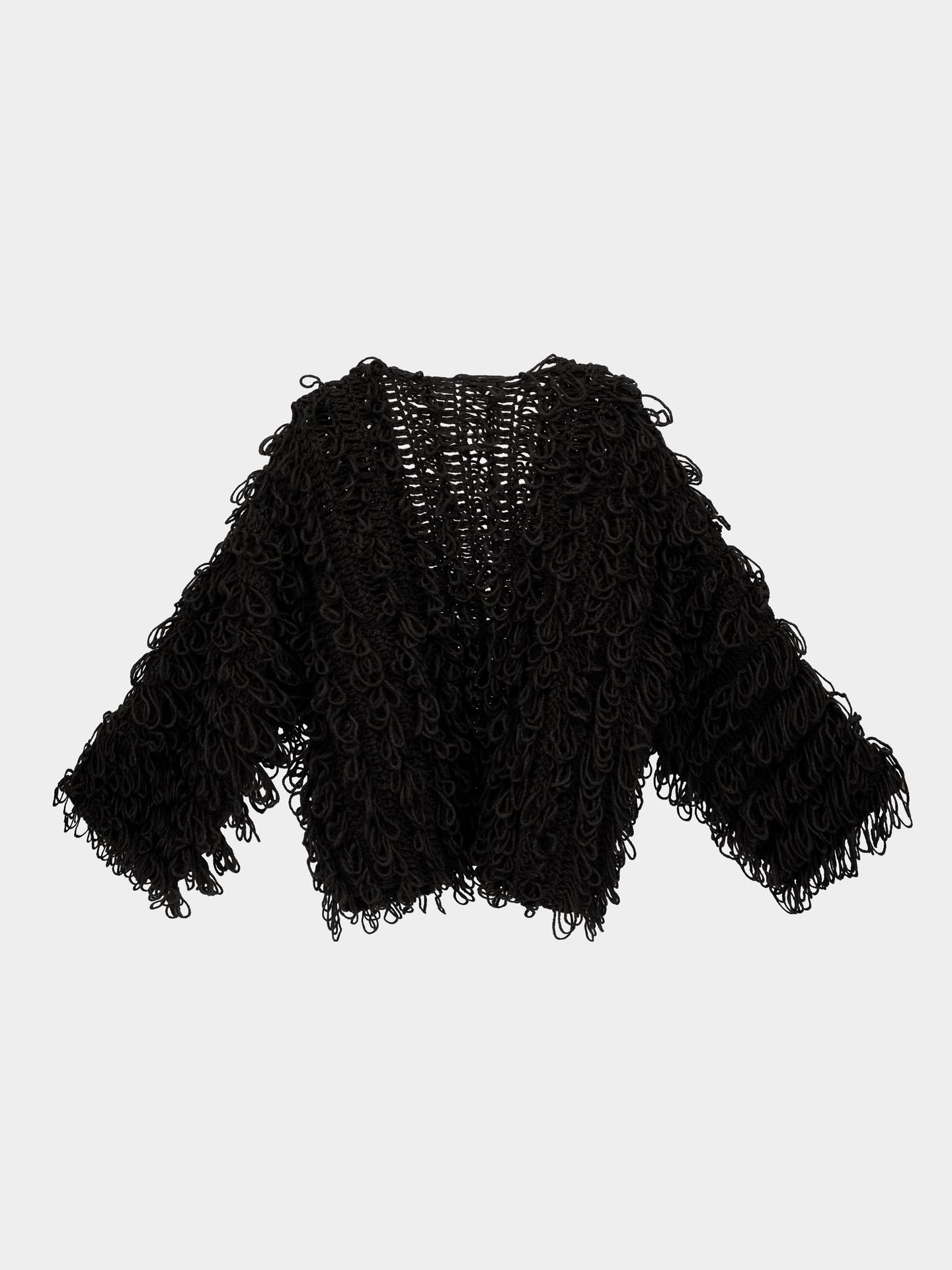 کت کوتاه مشکی کاموایی Fringe
