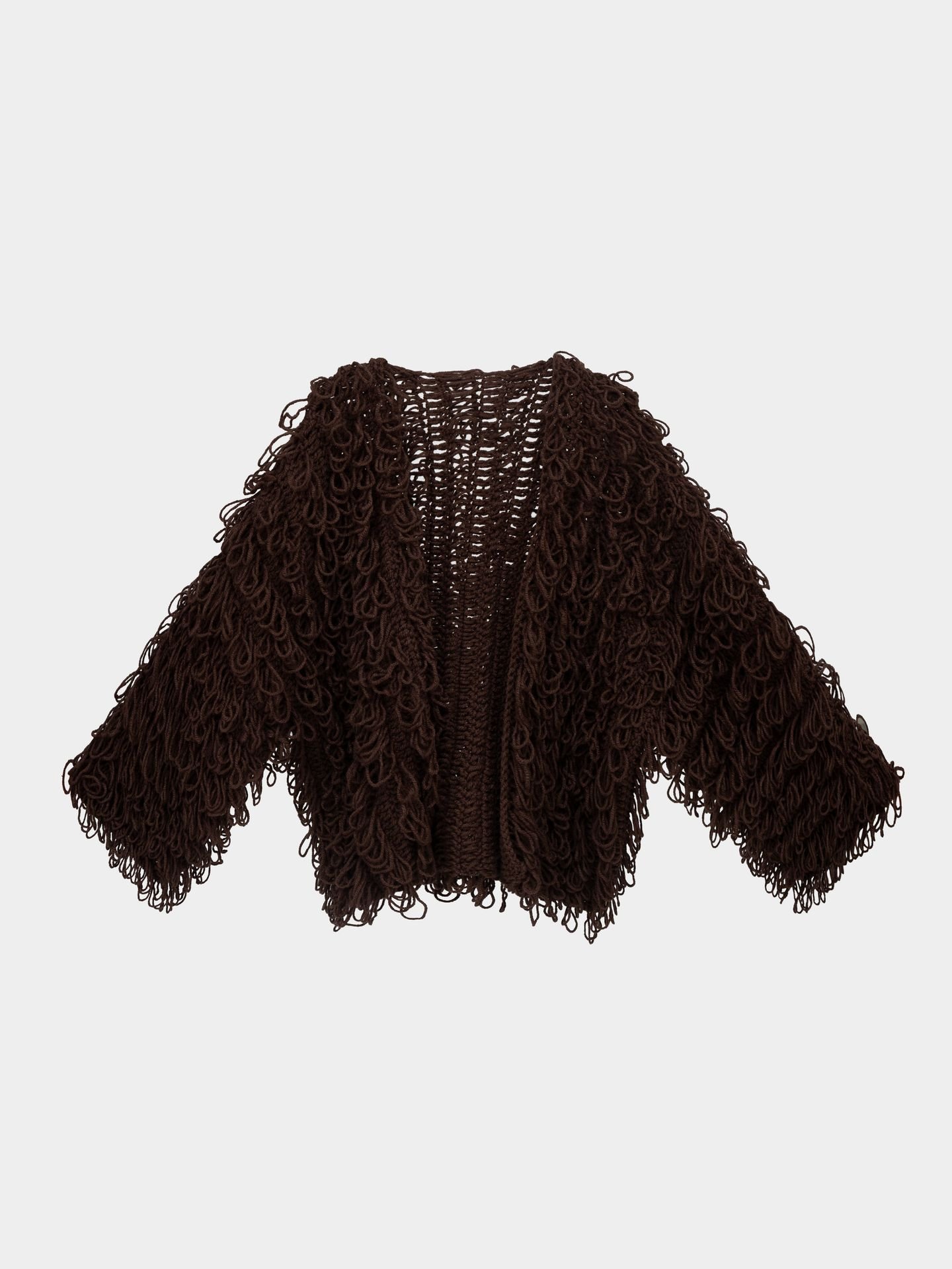 کت کوتاه قهوه ای کاموایی Fringe