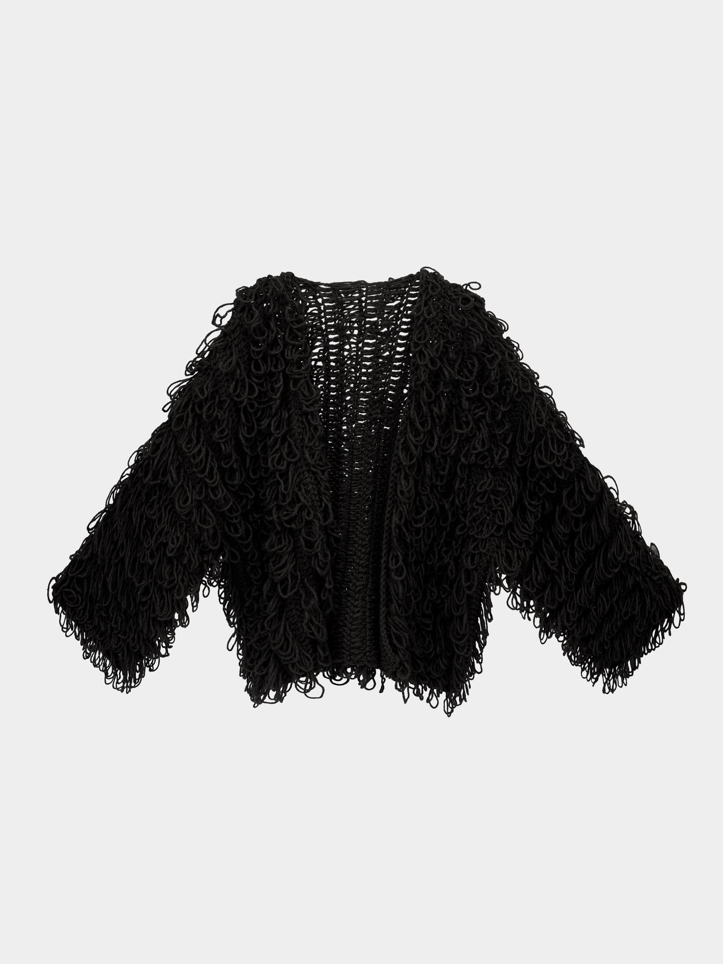 کت کوتاه مشکی کاموایی Fringe