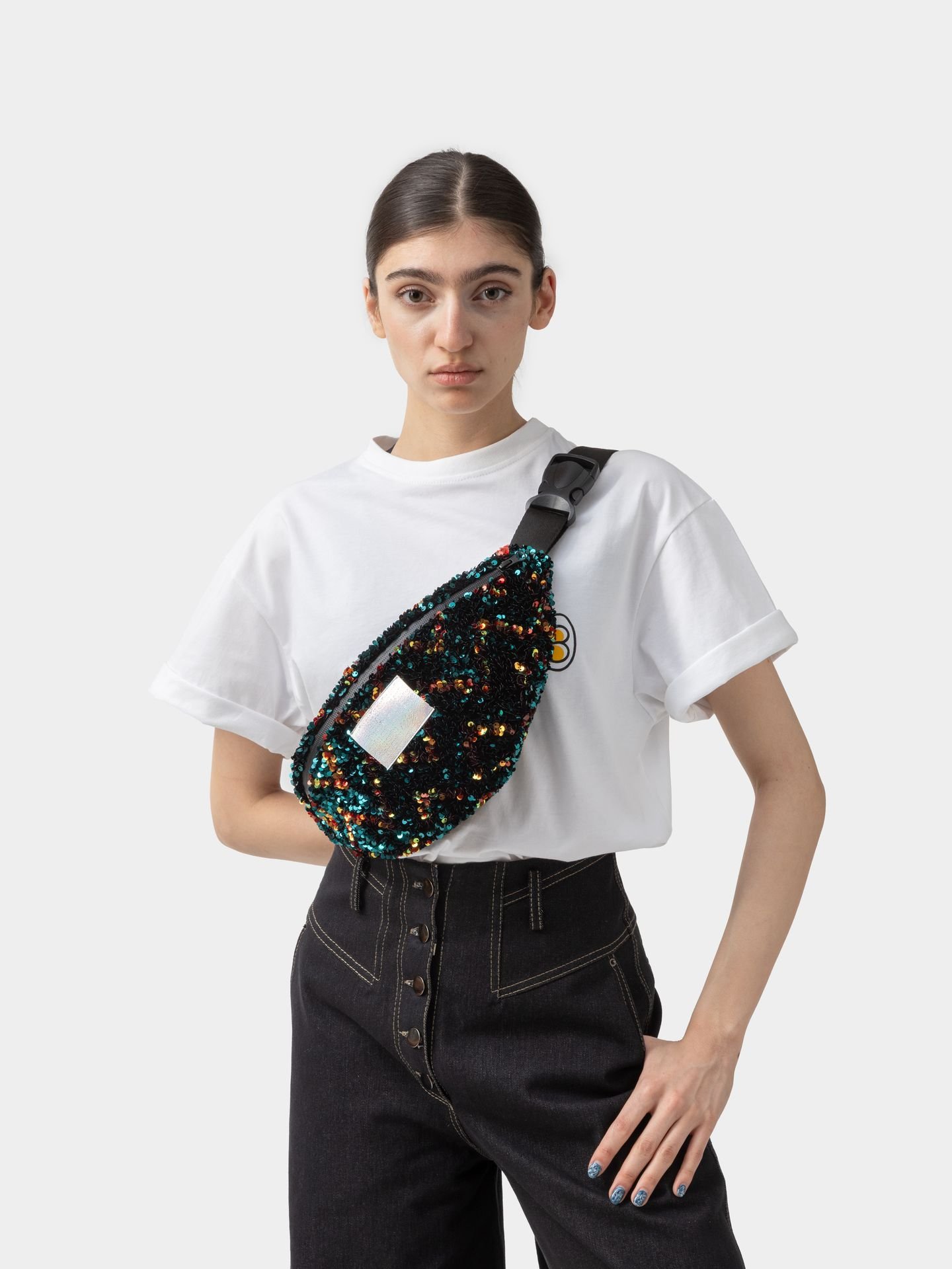 کراس بادی سرمه ای طلایی زیگزاگ کوچک