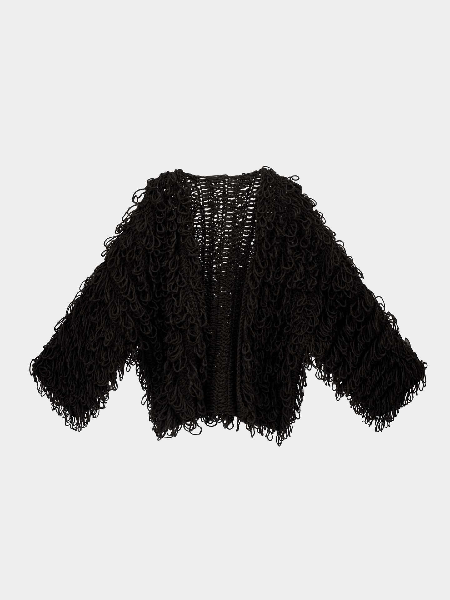 کت کوتاه مشکی کاموایی Fringe