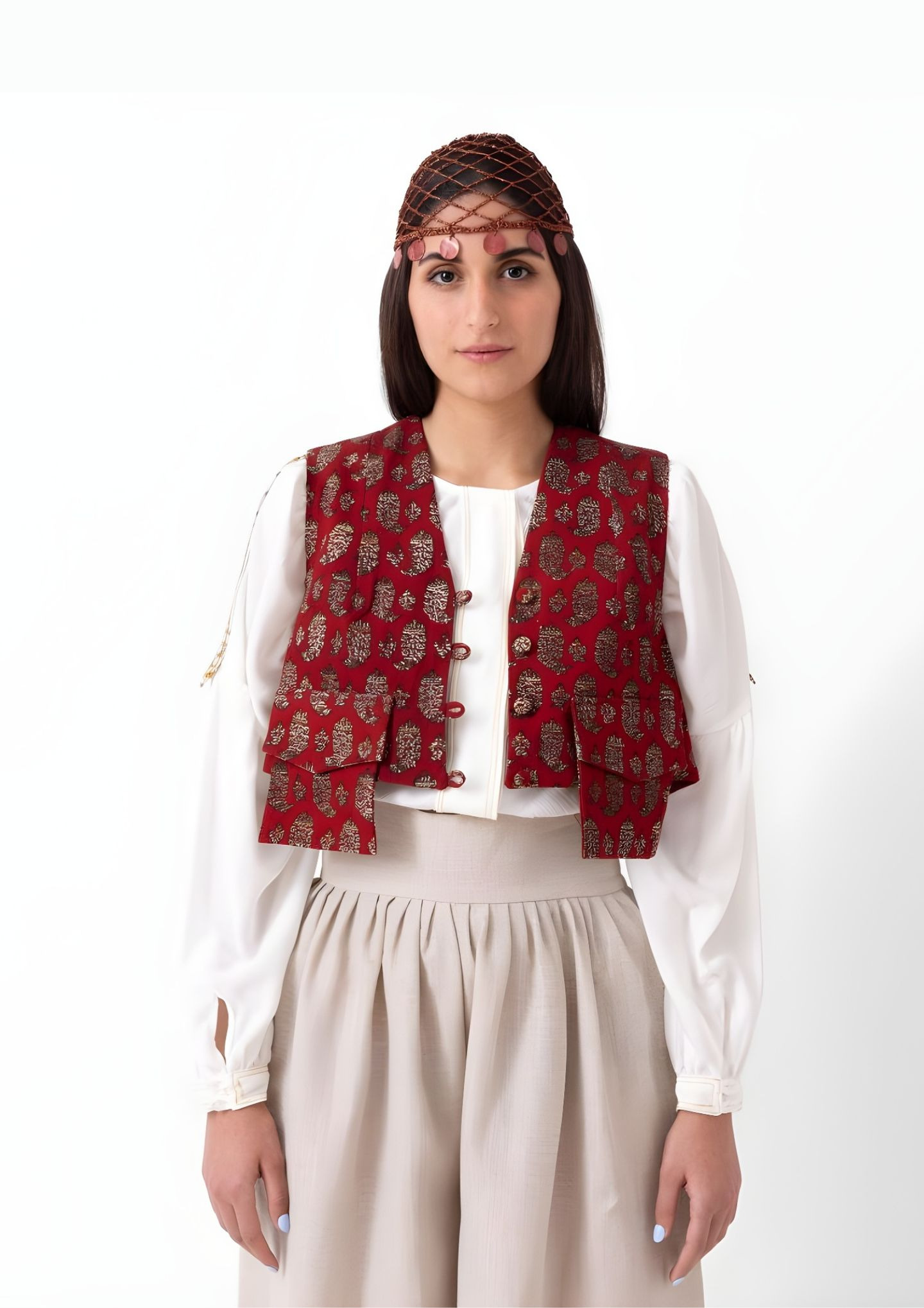 تاپ زنانه جیب دار کتان قرمز