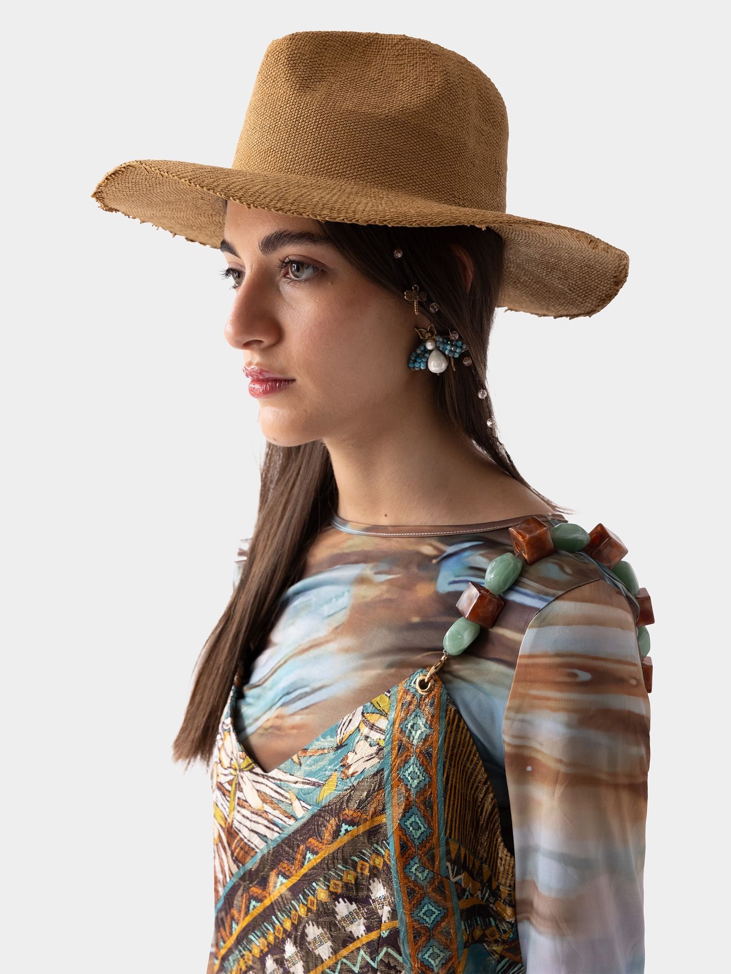 پیراهن ابریشم طلایی و فیروزه‌ای سراب ساوانا