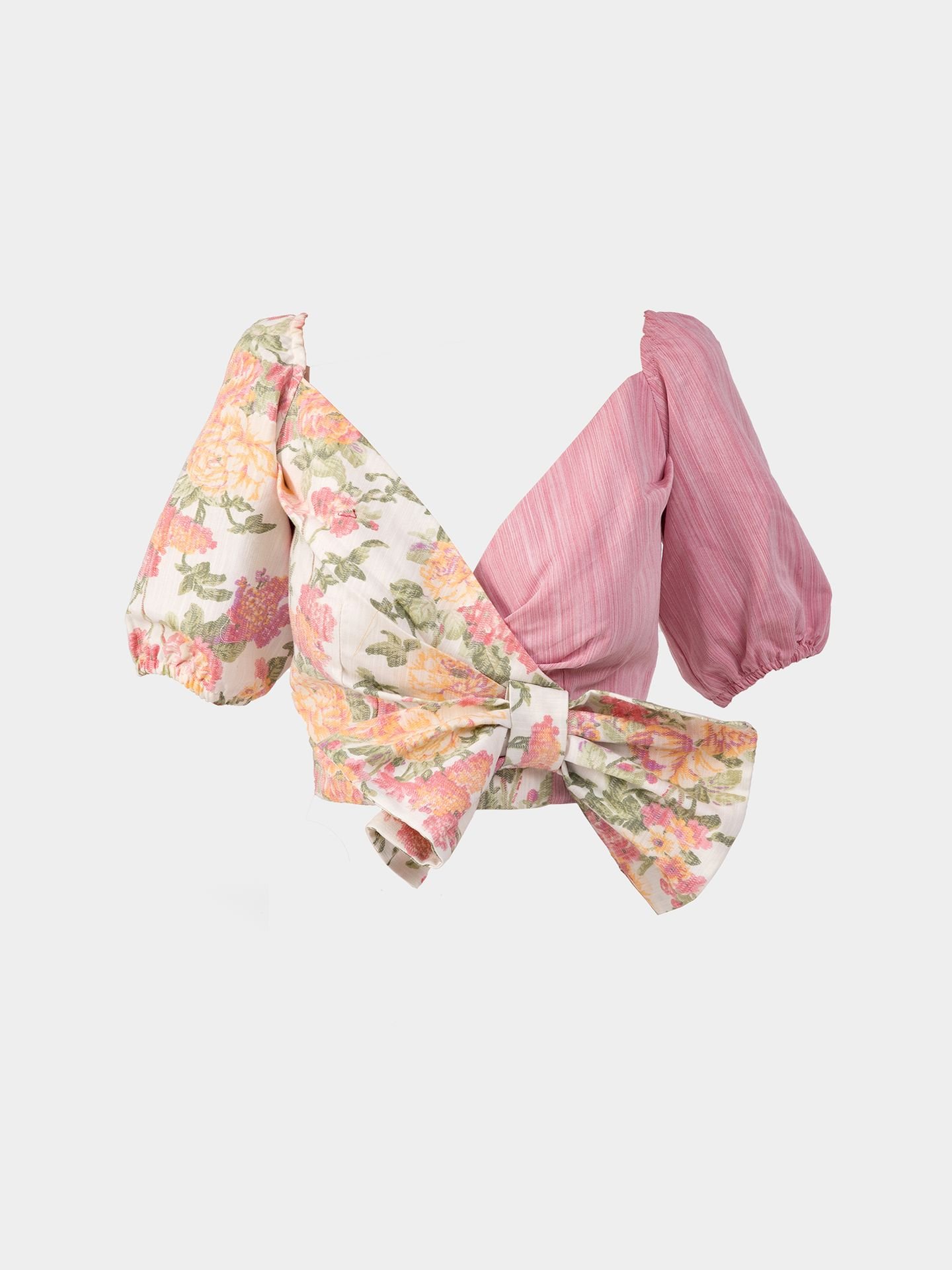 تاپ زنانه کتان پنبه صورتی کرم باغ گریس